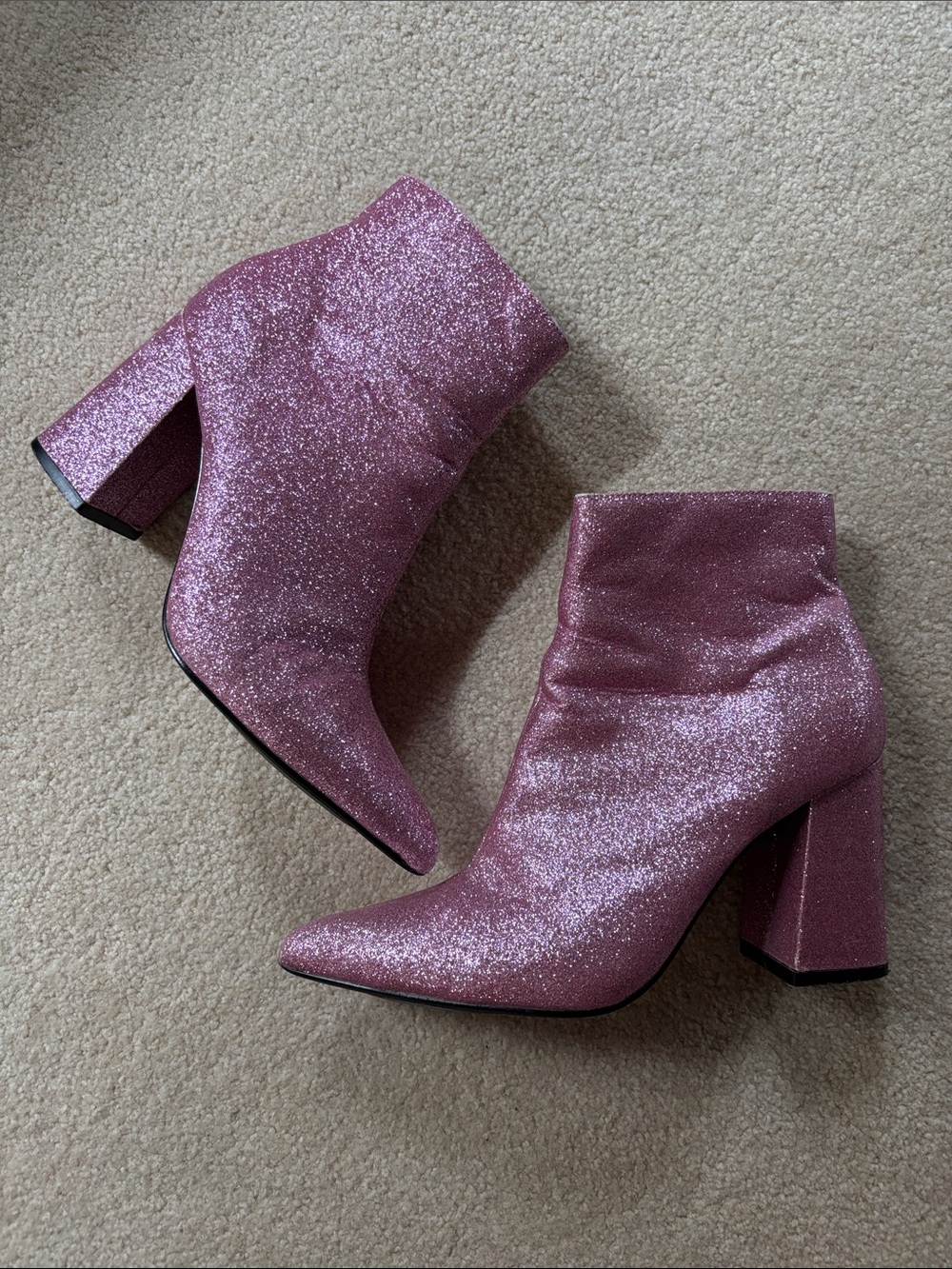 Public Desire Pink Glitter Block Heel Ankle Boots